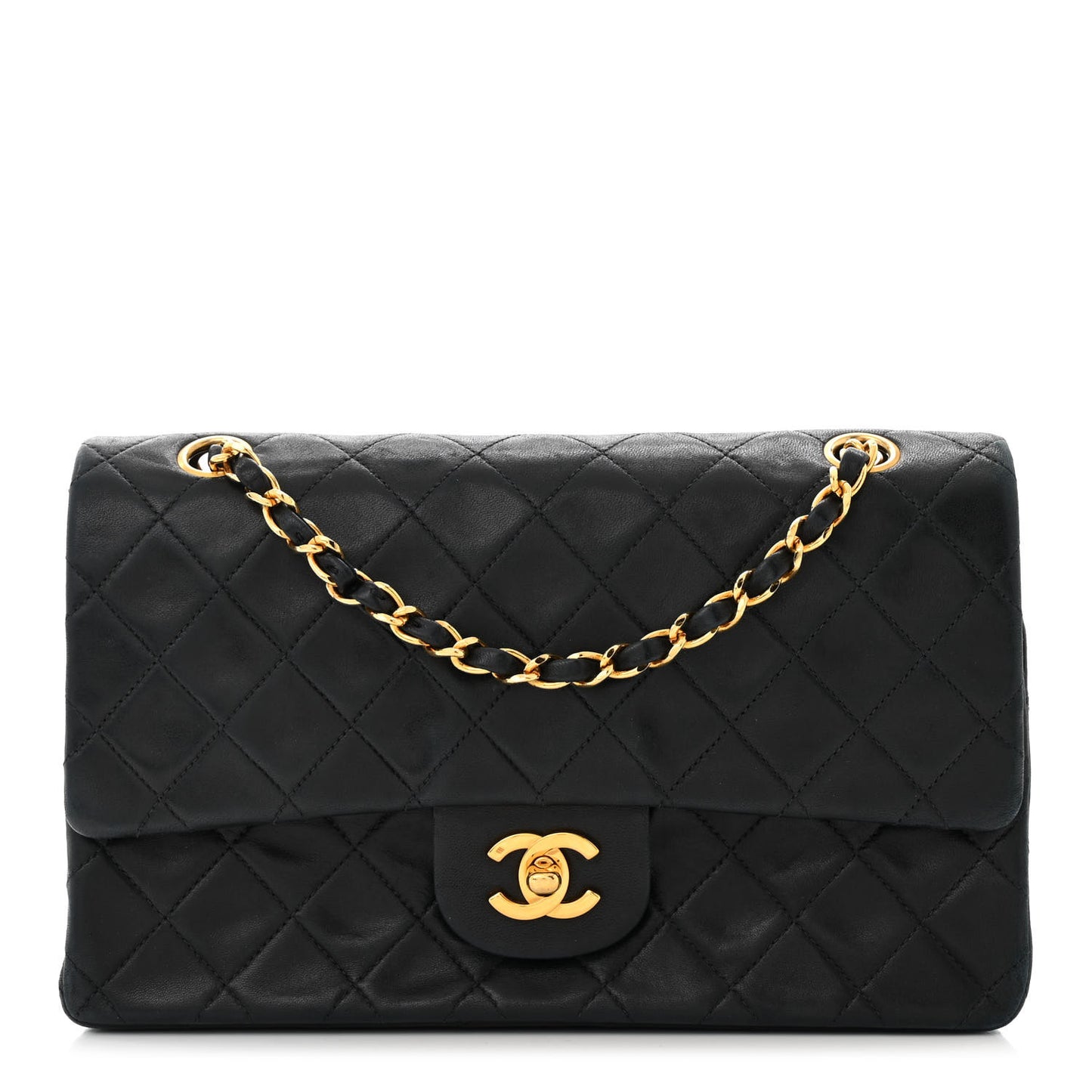 Lambskin Quilted Medium Double Flap Black