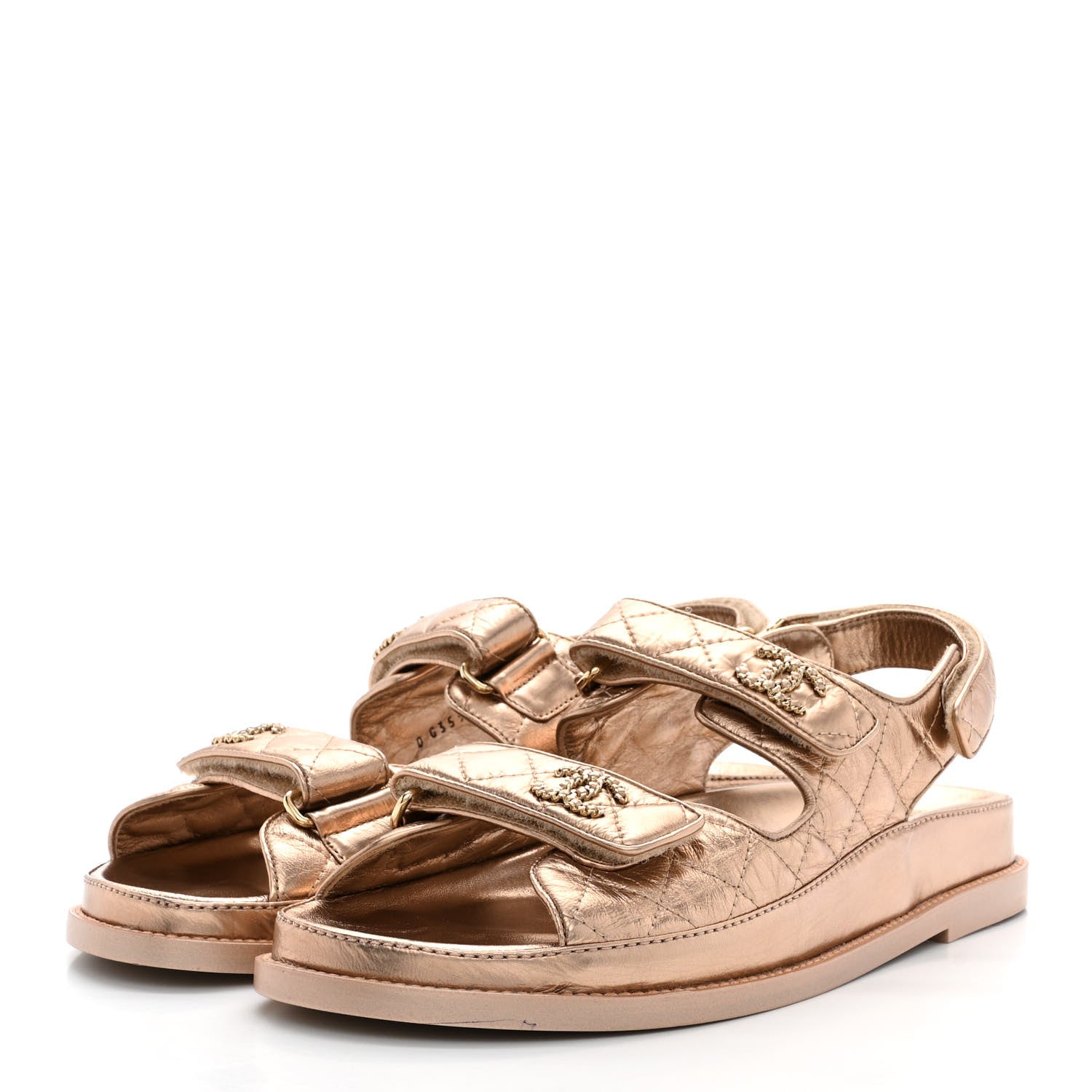 Chanel Iridescent Lambskin Quilted Velcro Dad Sandals 38.5 Light Bronze 3 of 10
