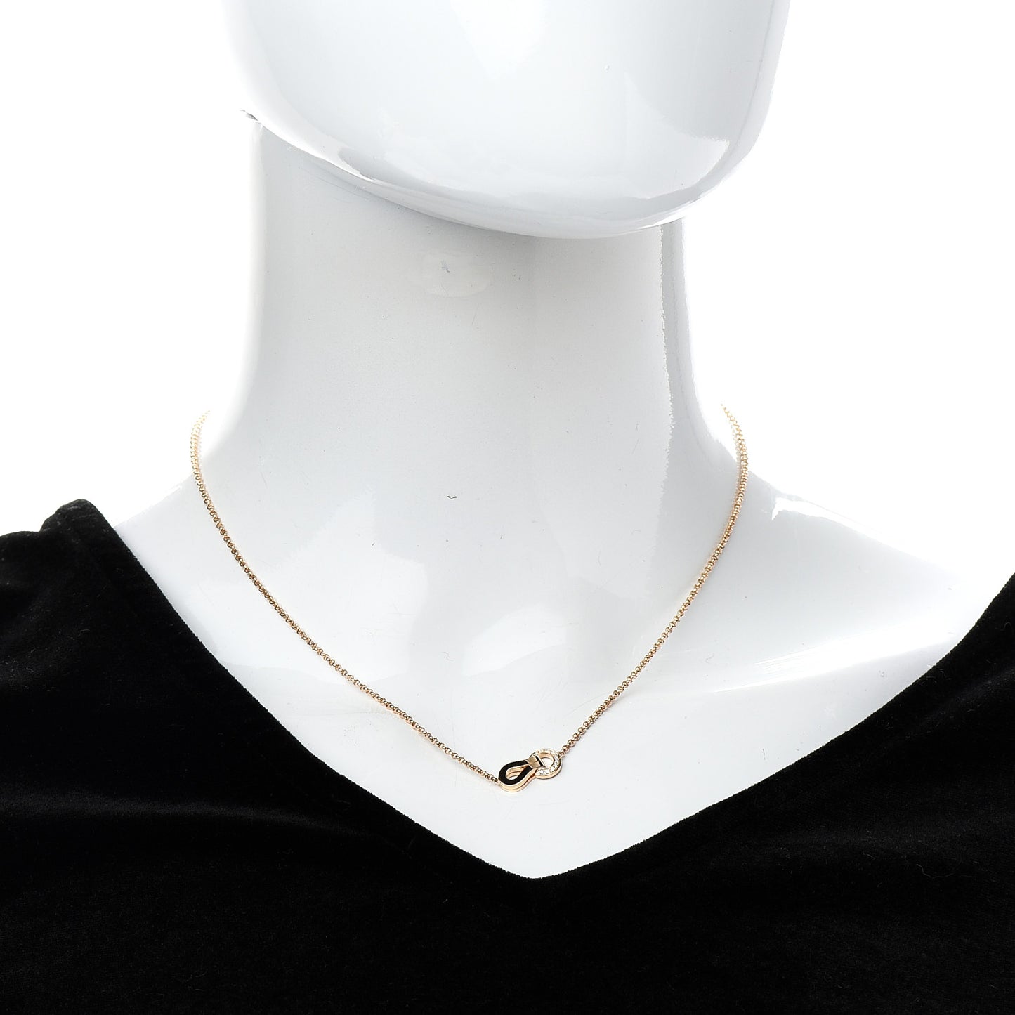 18K Pink Gold Diamond Agrafe Paved Pendant Necklace