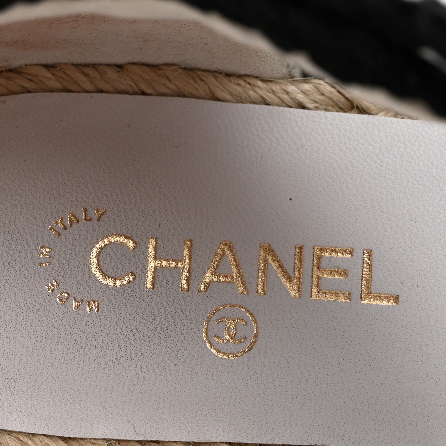 Chanel Braided Knit Cap Toe CC Ankle Strap Espadrilles 39 White Black 8 of 12