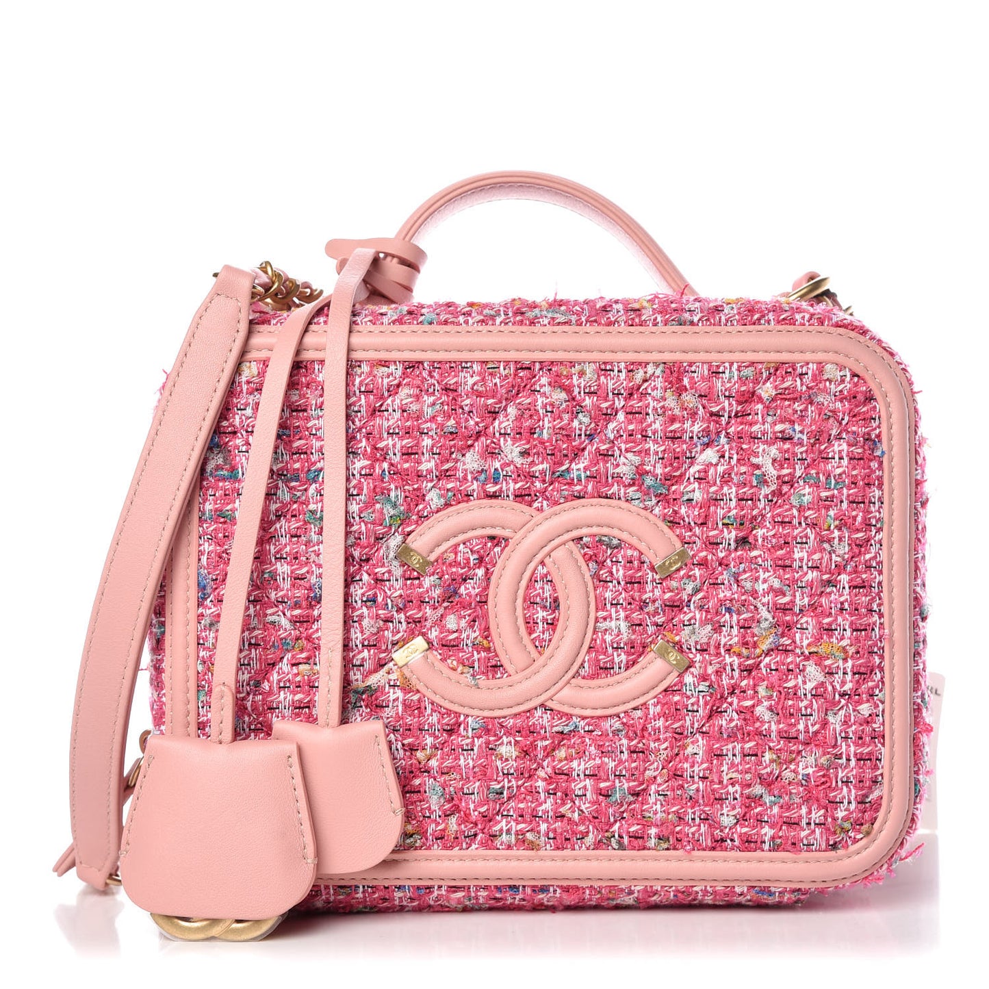 Tweed Quilted Medium CC Filigree Vanity Case Pink