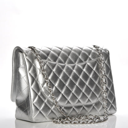Chanel Metallic Lambskin Quilted Maxi Single Flap Silver 3 of 7