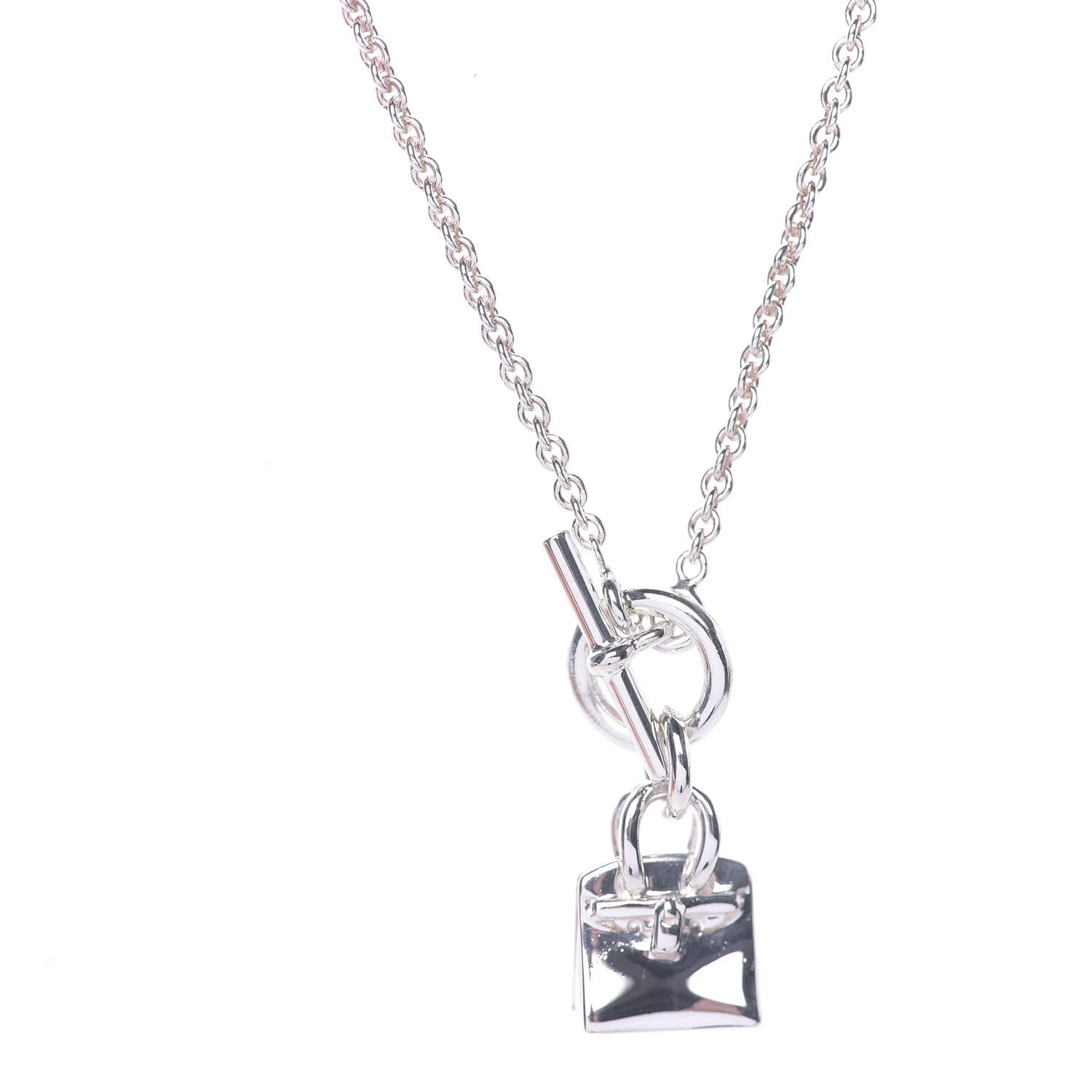Hermes Sterling Silver Birkin Amulette Pendant Necklace 5 of 8
