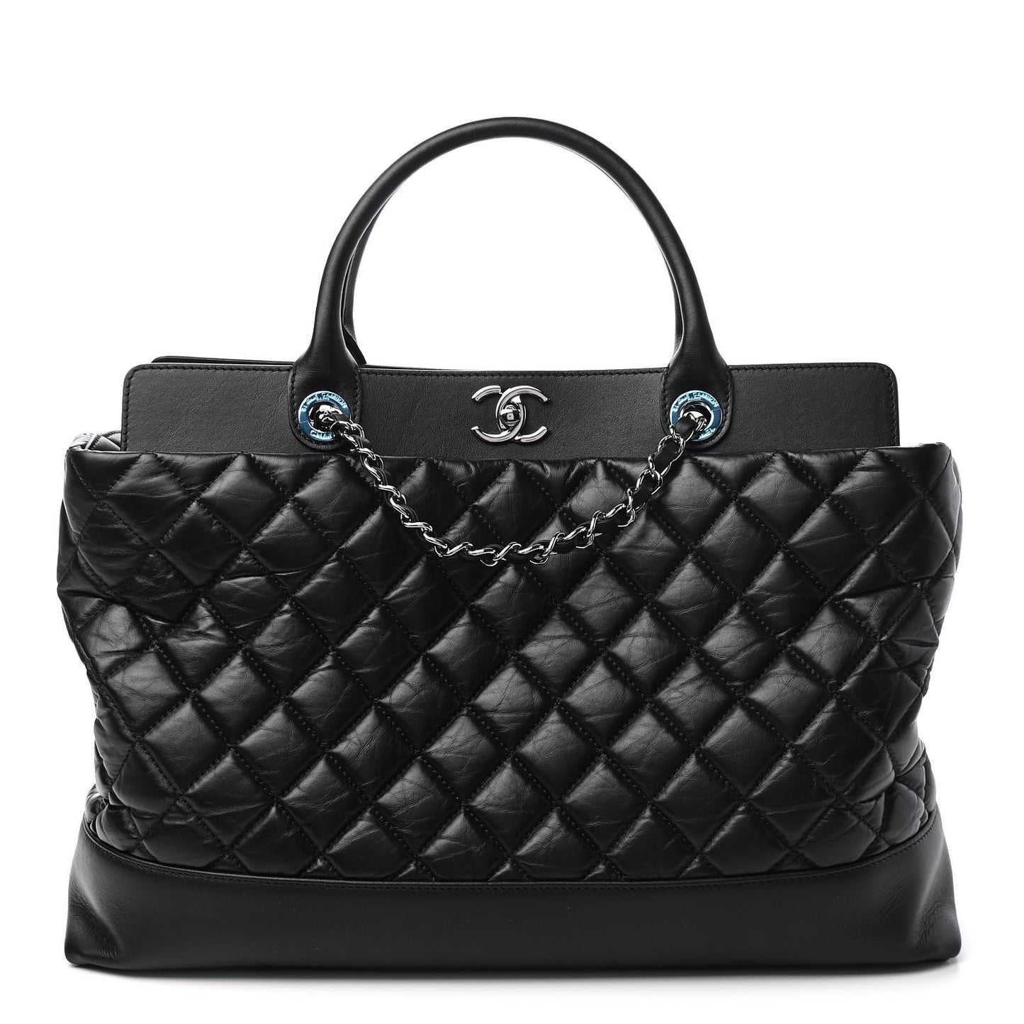 Aged Calfskin Quilted Be CC Tote Black