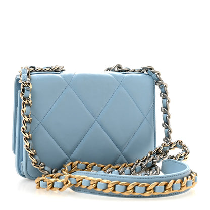 Chanel Lambskin Quilted Chanel 19 Wallet On Chain WOC Light Blue 3 of 15