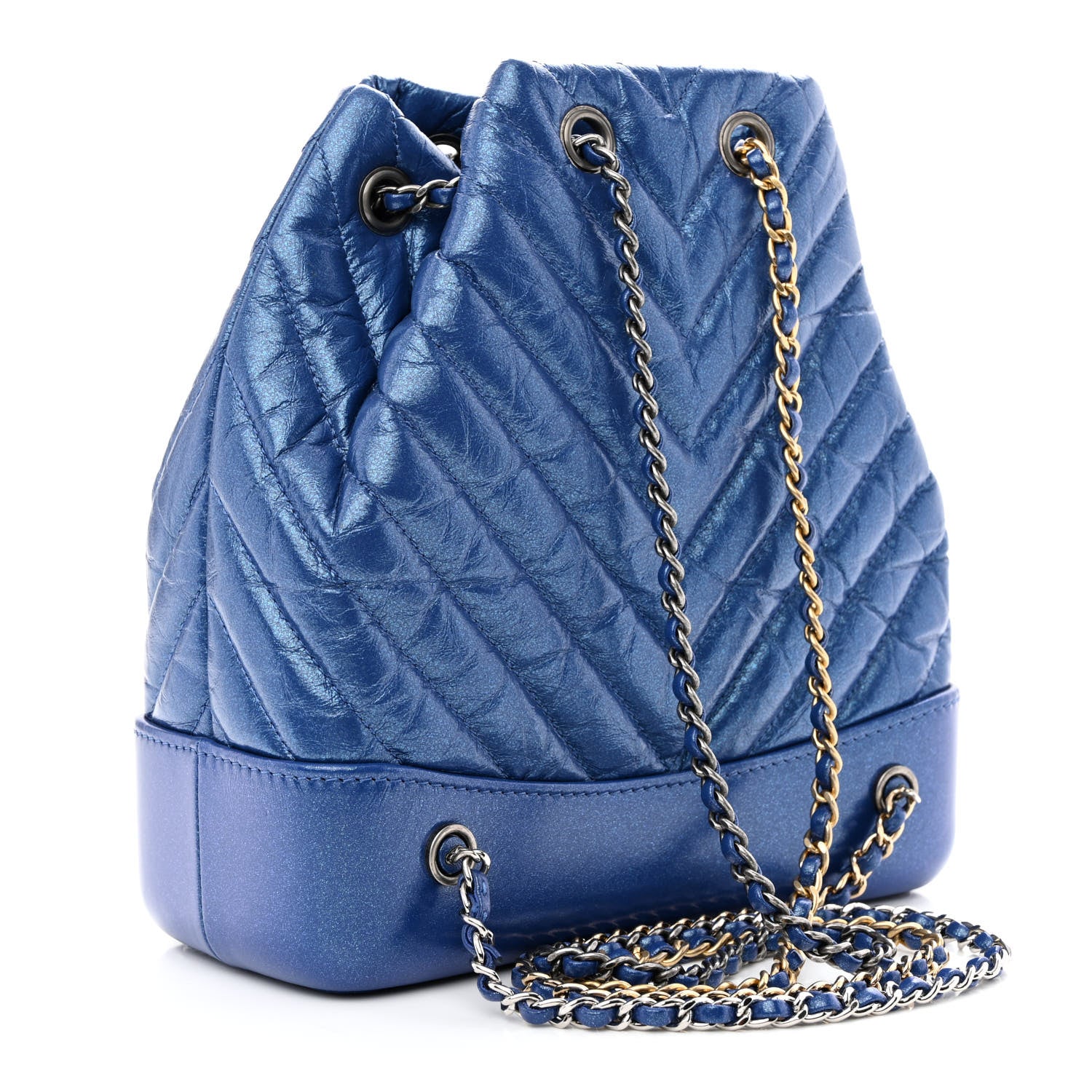 Chanel Iridescent Aged Calfskin Chevron Quilted Small Gabrielle Backpack Blue 3 of 10