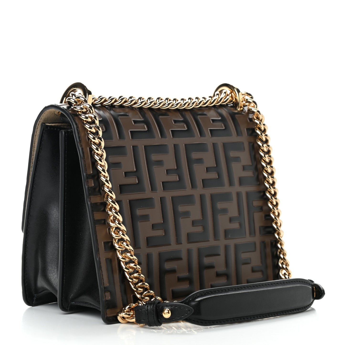 Vitello Liberty Bi-Color FF 1974 Embossed Small Kan U Shoulder Bag Maya Black