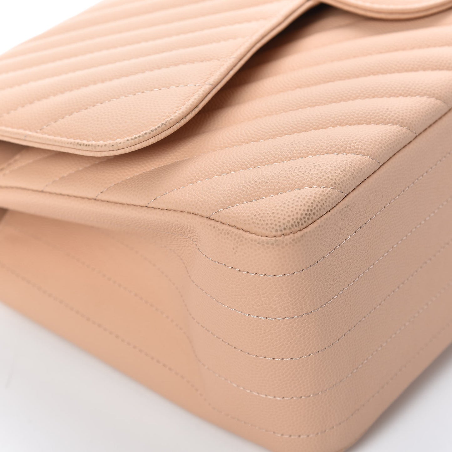 Caviar Chevron Quilted Jumbo Double Flap Beige