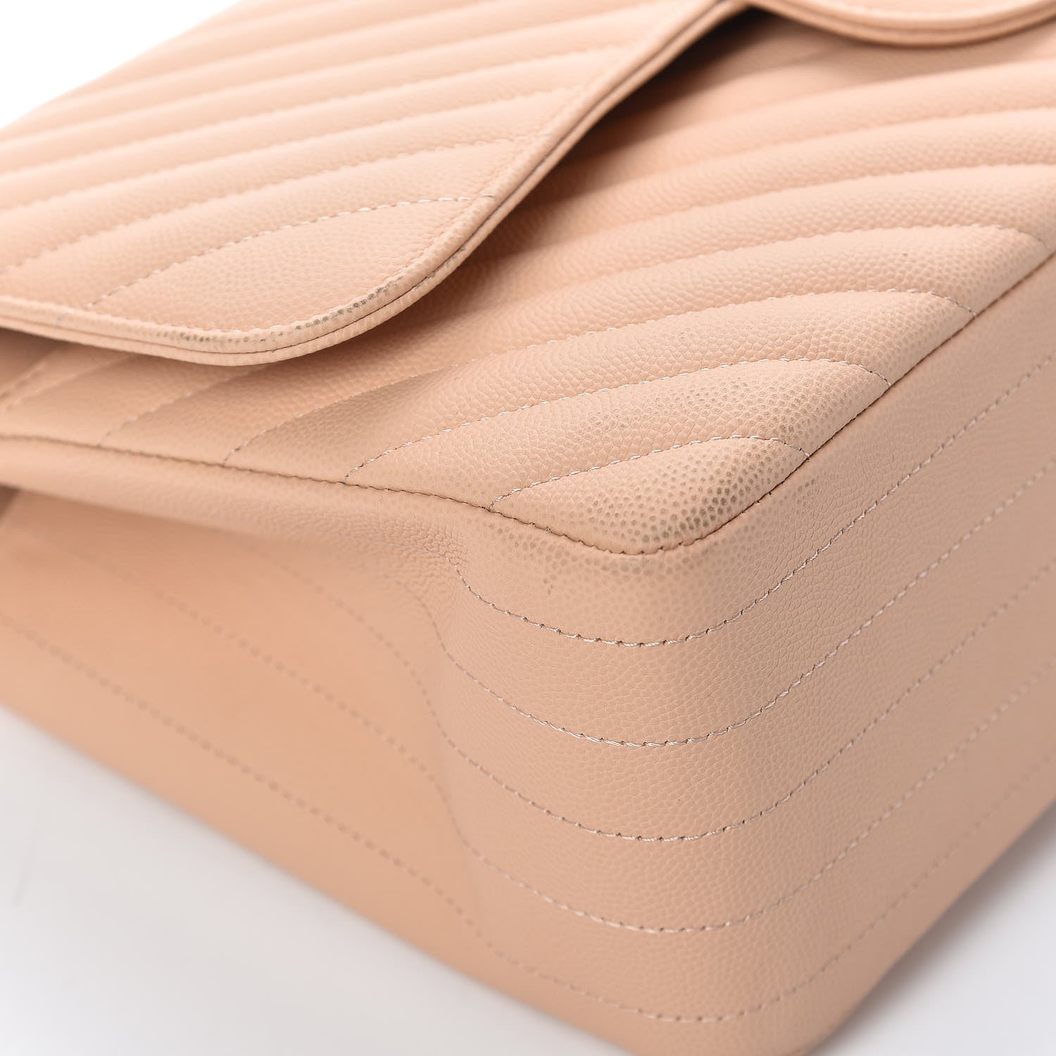 Chanel Caviar Chevron Quilted Jumbo Double Flap Beige 11 of 13