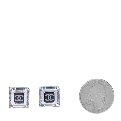 Chanel Crystal CC Square Charm Earrings Black 2 of 4