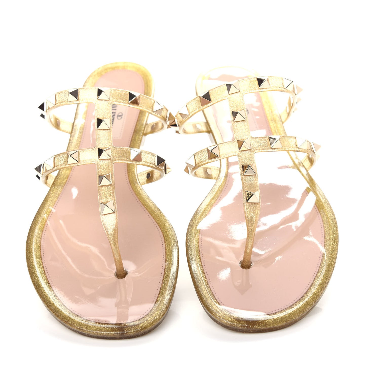 PVC Jelly Glitter Rockstud Caged Flat Thong Sandals 40 Oro