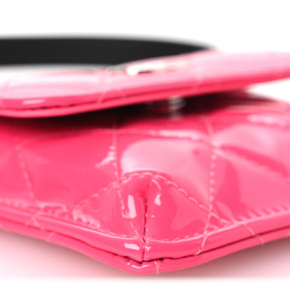 Chanel Patent Quilted Belt In Love Double Mini Flap Waist Bag Black Pink 12 of 16