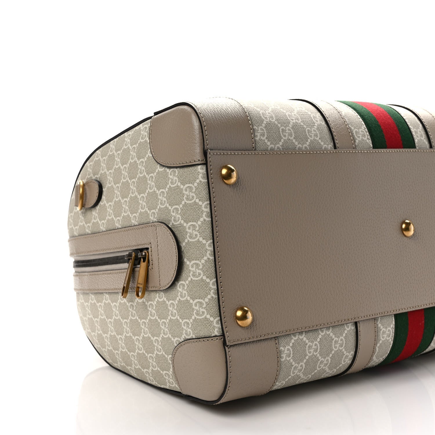 Gucci GG Supreme Monogram Textured Dollar Calfskin Web Medium Savoy Duffle Bag Beige Mystic White Oatmeal 7 of 10