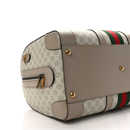 Gucci GG Supreme Monogram Textured Dollar Calfskin Web Medium Savoy Duffle Bag Beige Mystic White Oatmeal 7 of 10