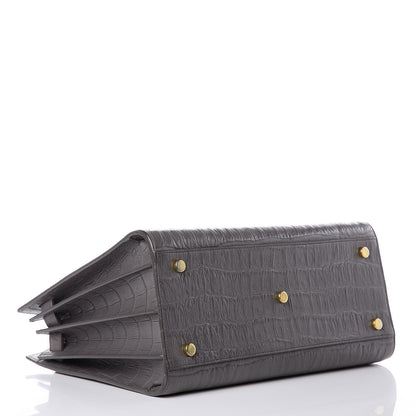 Saint Laurent Calfskin Crocodile Embossed Small Sac De Jour Fog 4 of 13