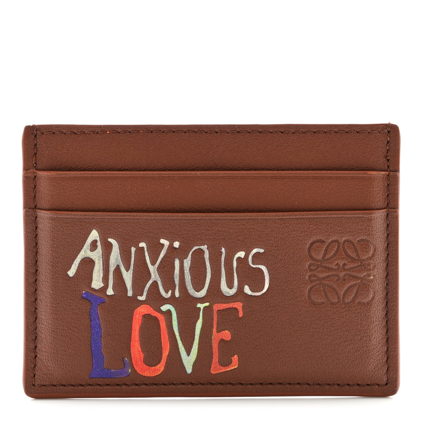 Calfskin Anxious Love Card Holder Brown