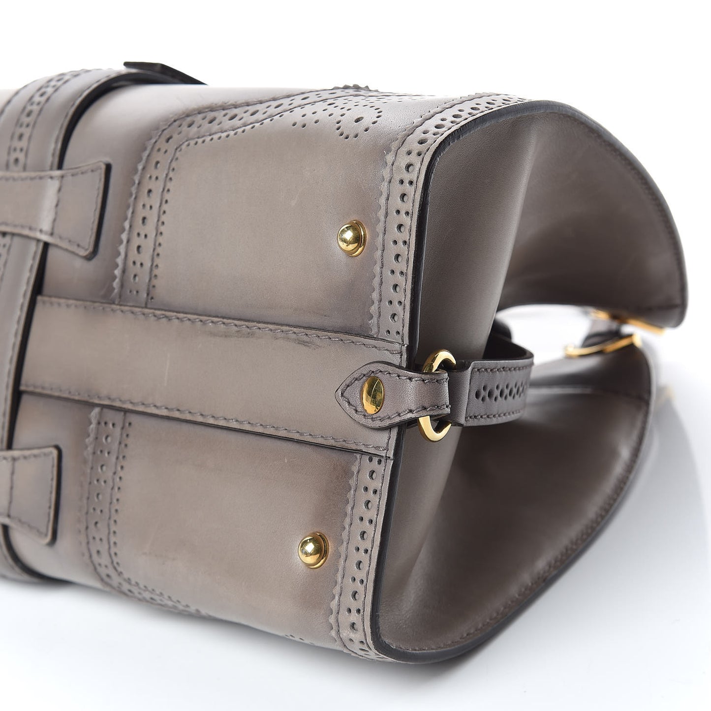 Calfskin Brogue Medium Stirrup Top Handle Bag Grey