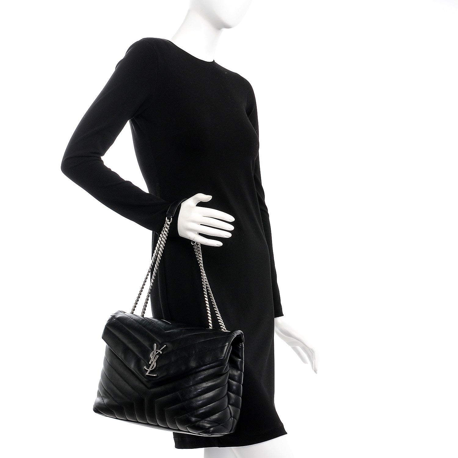 Saint Laurent Calfskin Y Quilted Monogram Medium Loulou Chain Satchel Black 2 of 9