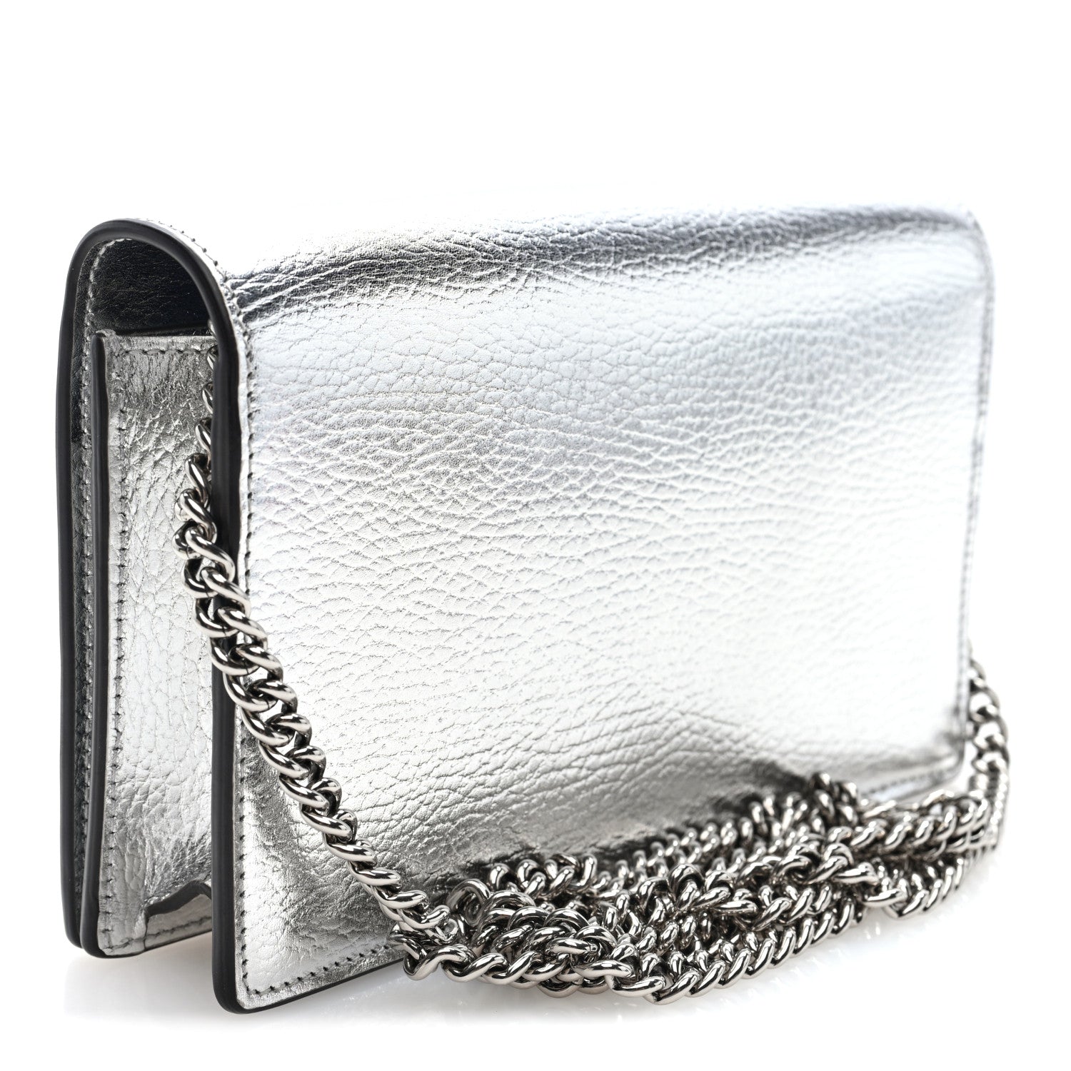 Gucci Metallic Dollar Calfskin Mini GG Marmont Chain Wallet Silver 3 of 10