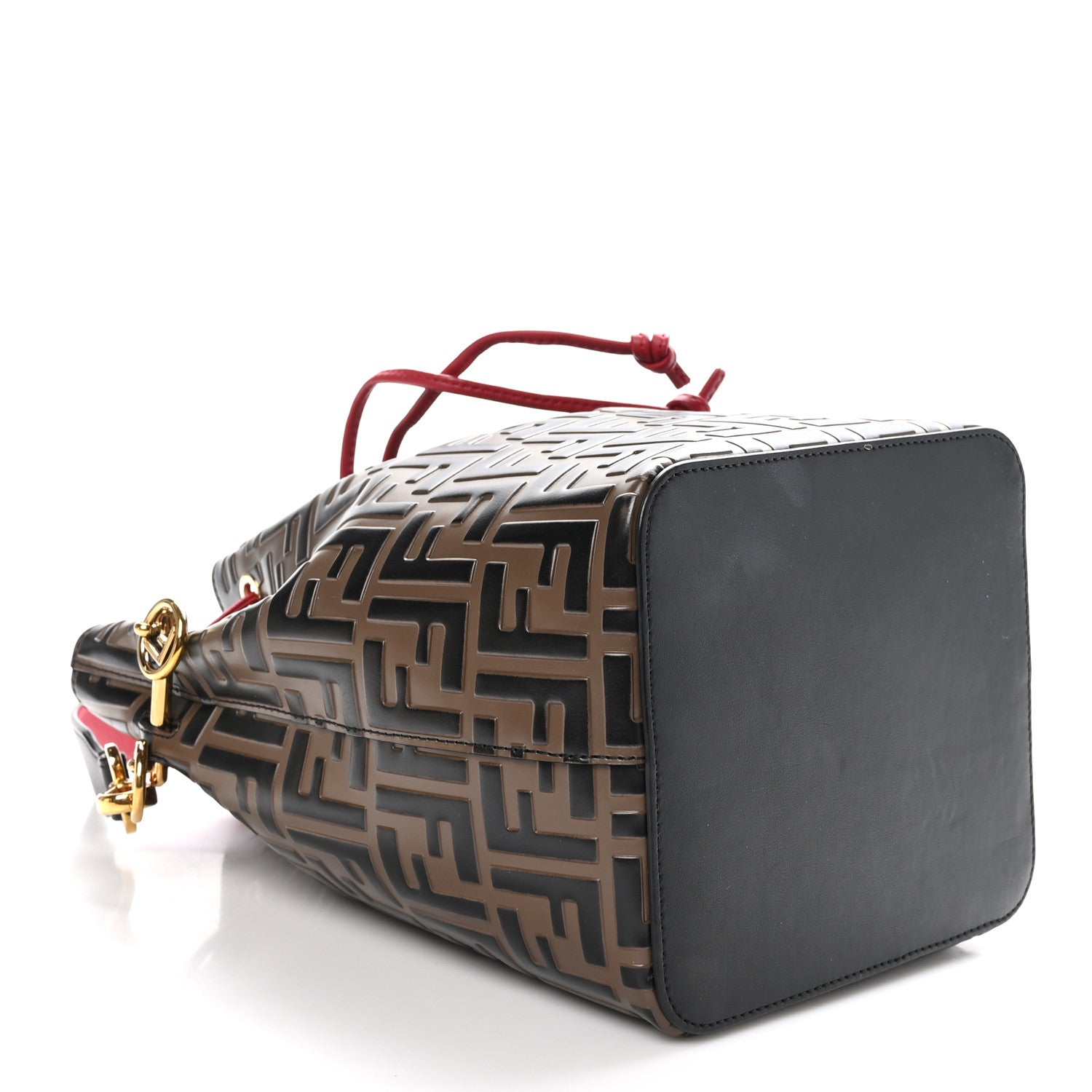 Fendi Vitello Grace F is Fendi Bi-Color FF 1974 Embossed Grande Mon Tresor Bucket Bag Maya Black Fragola 4 of 13