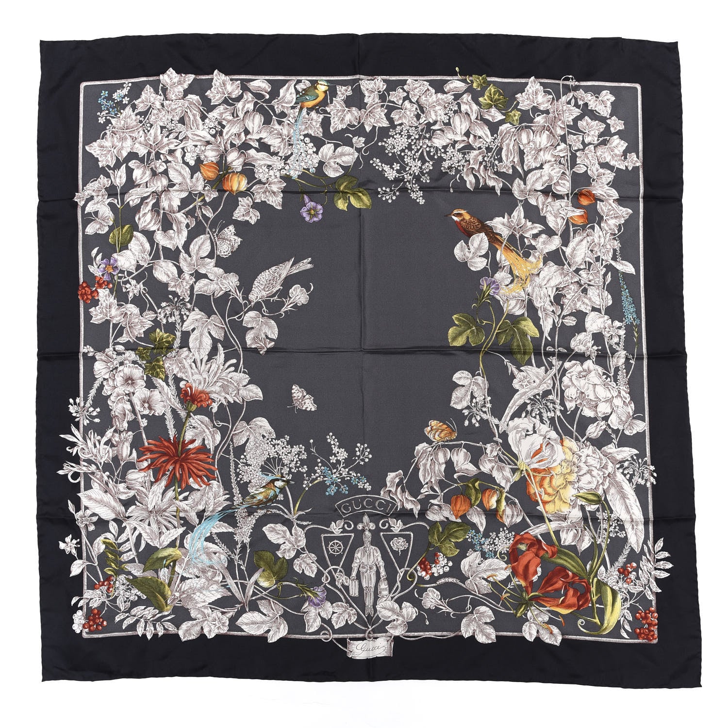 Gucci Silk Twill Wondergardenia Square Scarf Anthracite 1 of 4