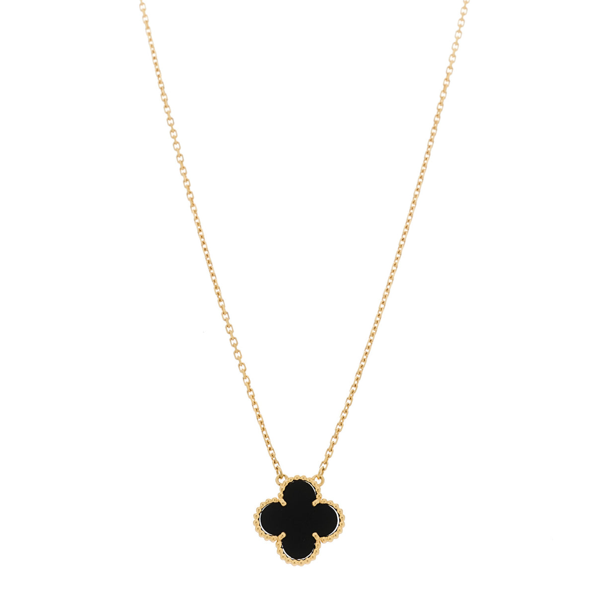 Van Cleef & Arpels 18K Yellow Gold Black Onyx Vintage Alhambra Pendant Necklace 1 of 6