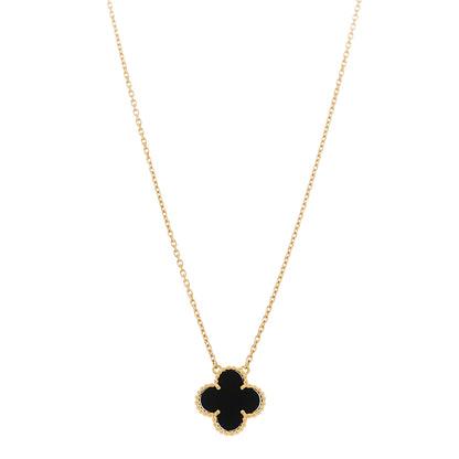 Van Cleef & Arpels 18K Yellow Gold Black Onyx Vintage Alhambra Pendant Necklace 1 of 6