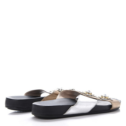 Fendi Metallic Nappa Crystal Flowerland Crisscross Slide Sandals 40 Argento Bronze Gold 4 of 10
