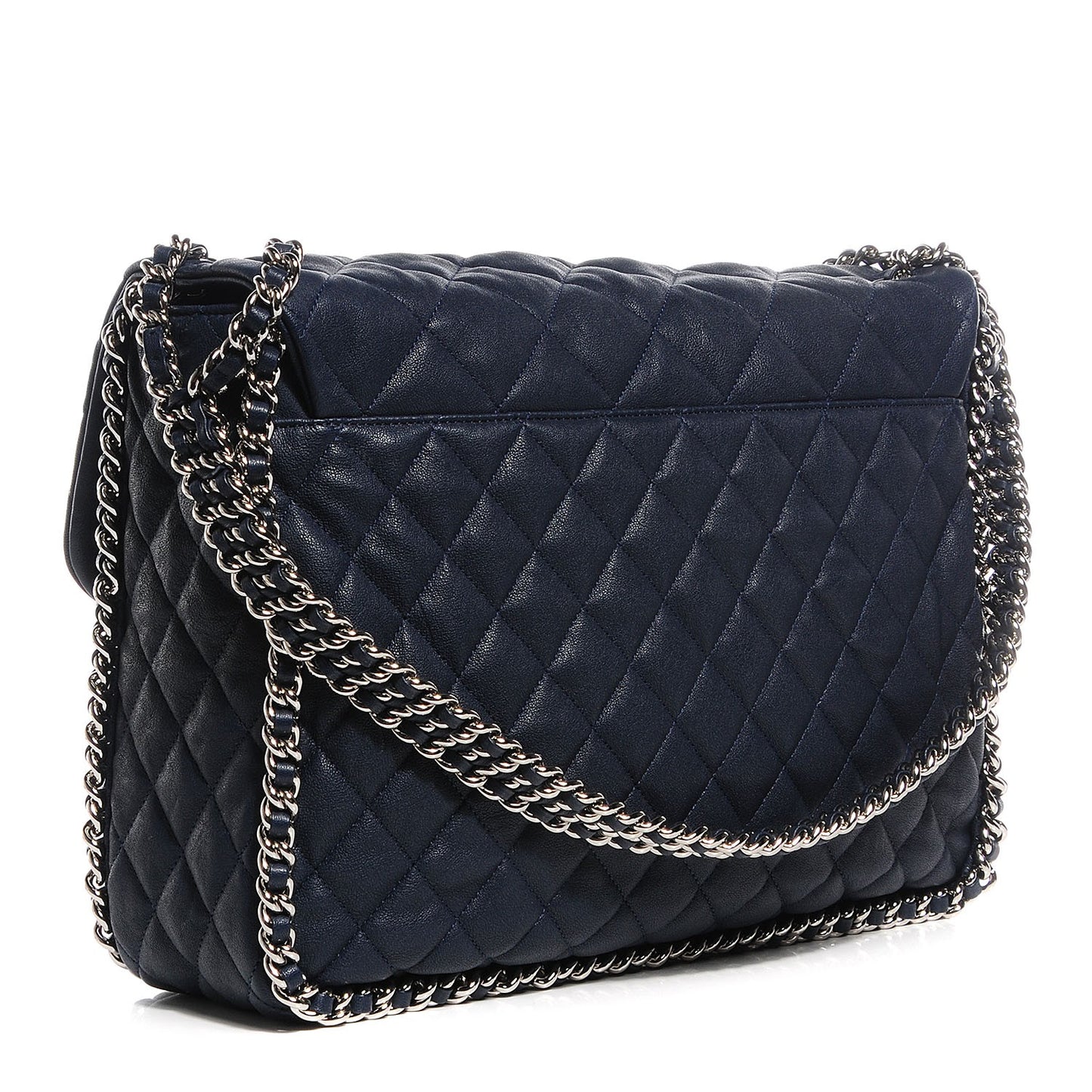 Washed Lambskin Chain Around Maxi Flap Navy