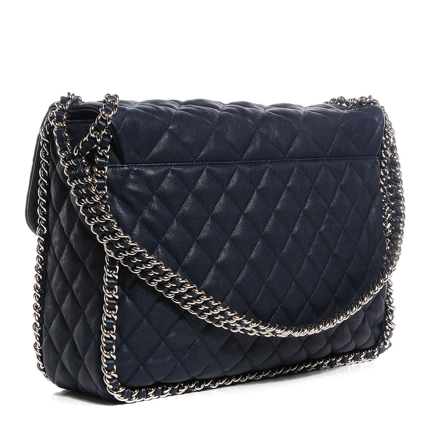 Chanel Washed Lambskin Chain Around Maxi Flap Navy 3 of 8