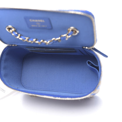 Chanel Raffia Jute Striped Small Vanity Case With Chain Blue Beige 5 of 10