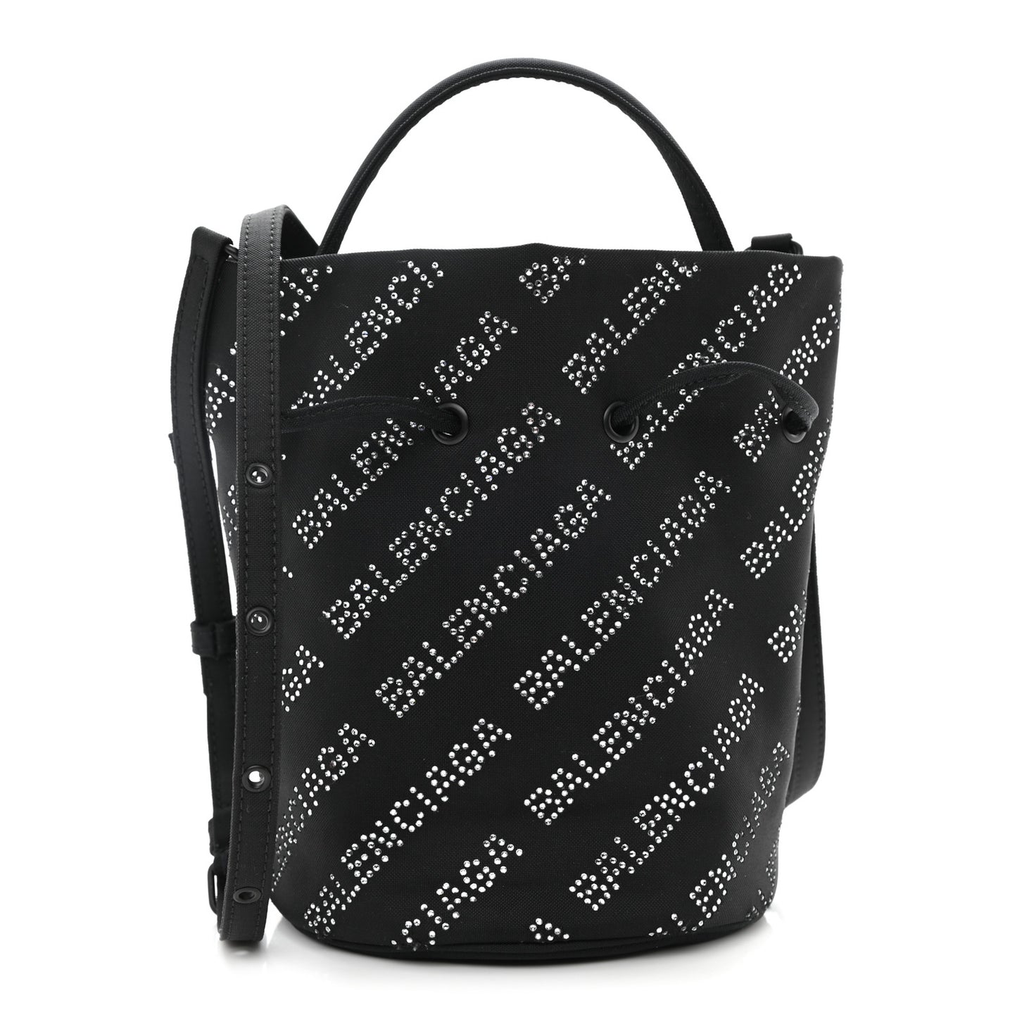 Recycled Sport Nylon Crystal Allover Logo Wheel Drawstring Bucket Bag Black Crystal