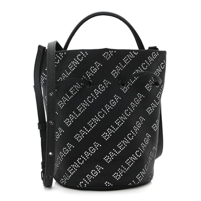 Balenciaga Recycled Sport Nylon Crystal Allover Logo Wheel Drawstring Bucket Bag Black Crystal 1 of 8