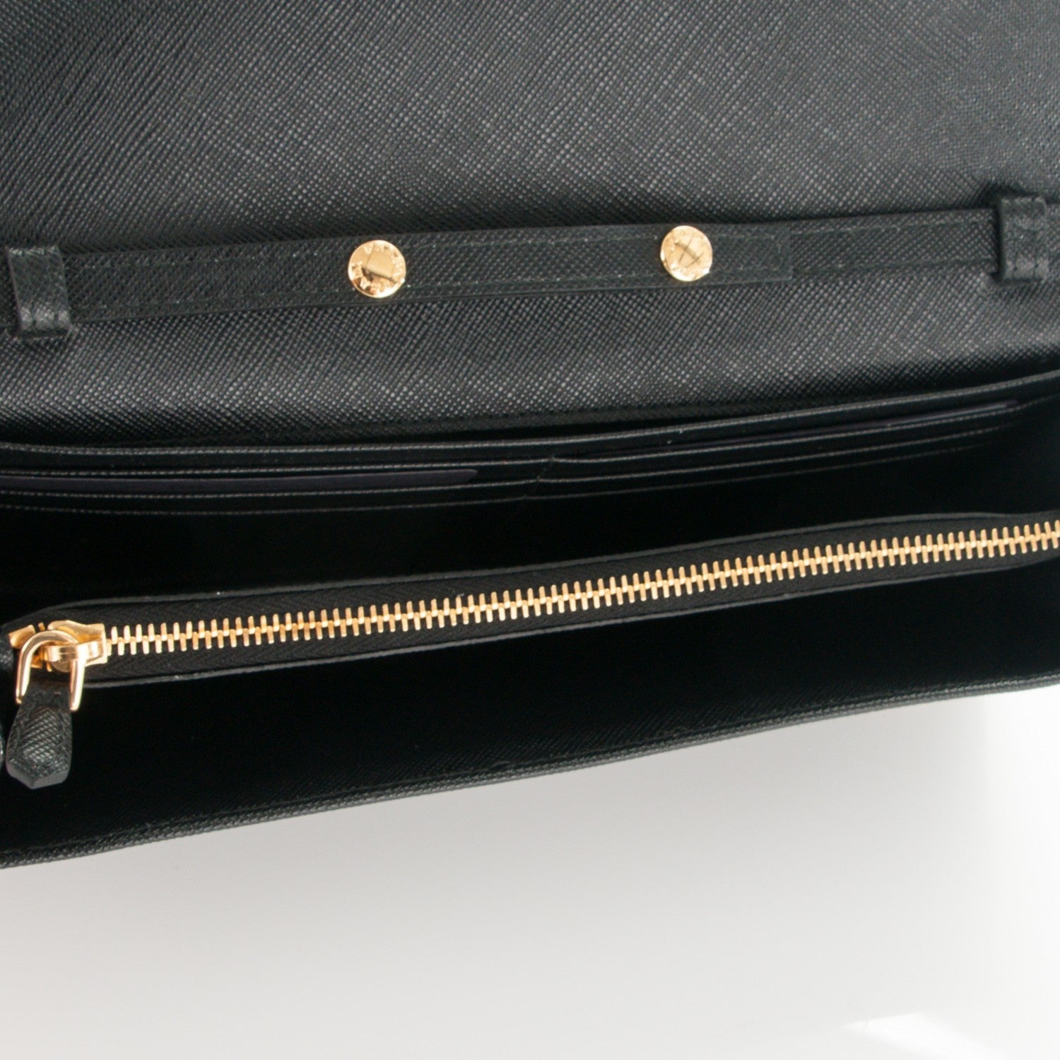 Prada Saffiano Metal Oro Chain Wallet Nero Black 5 of 7