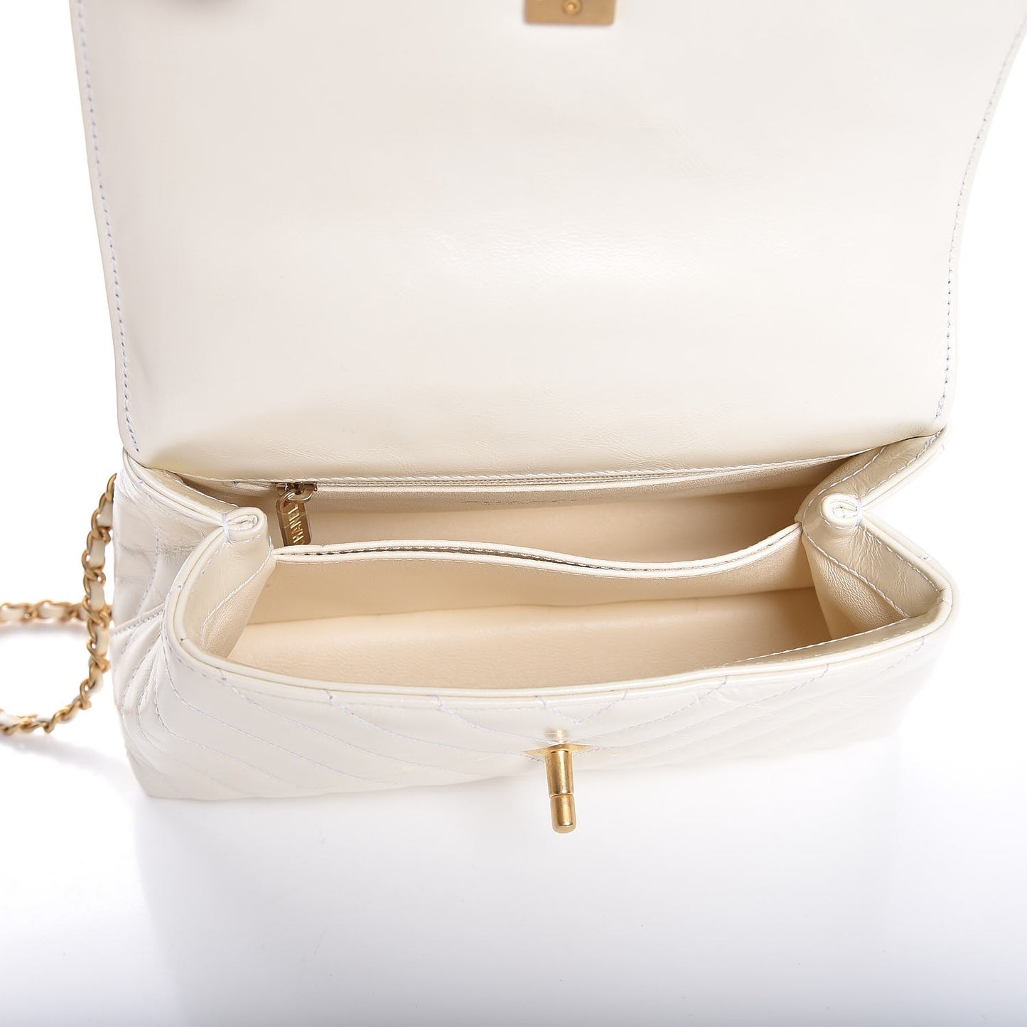 Calfskin Lizard Chevron Quilted Mini Coco Handle Flap White