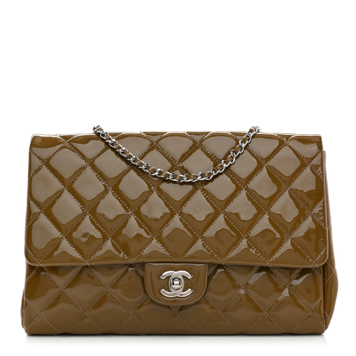 Chanel Patent Quilted Clutch with Chain Flap Grey 1 of 12