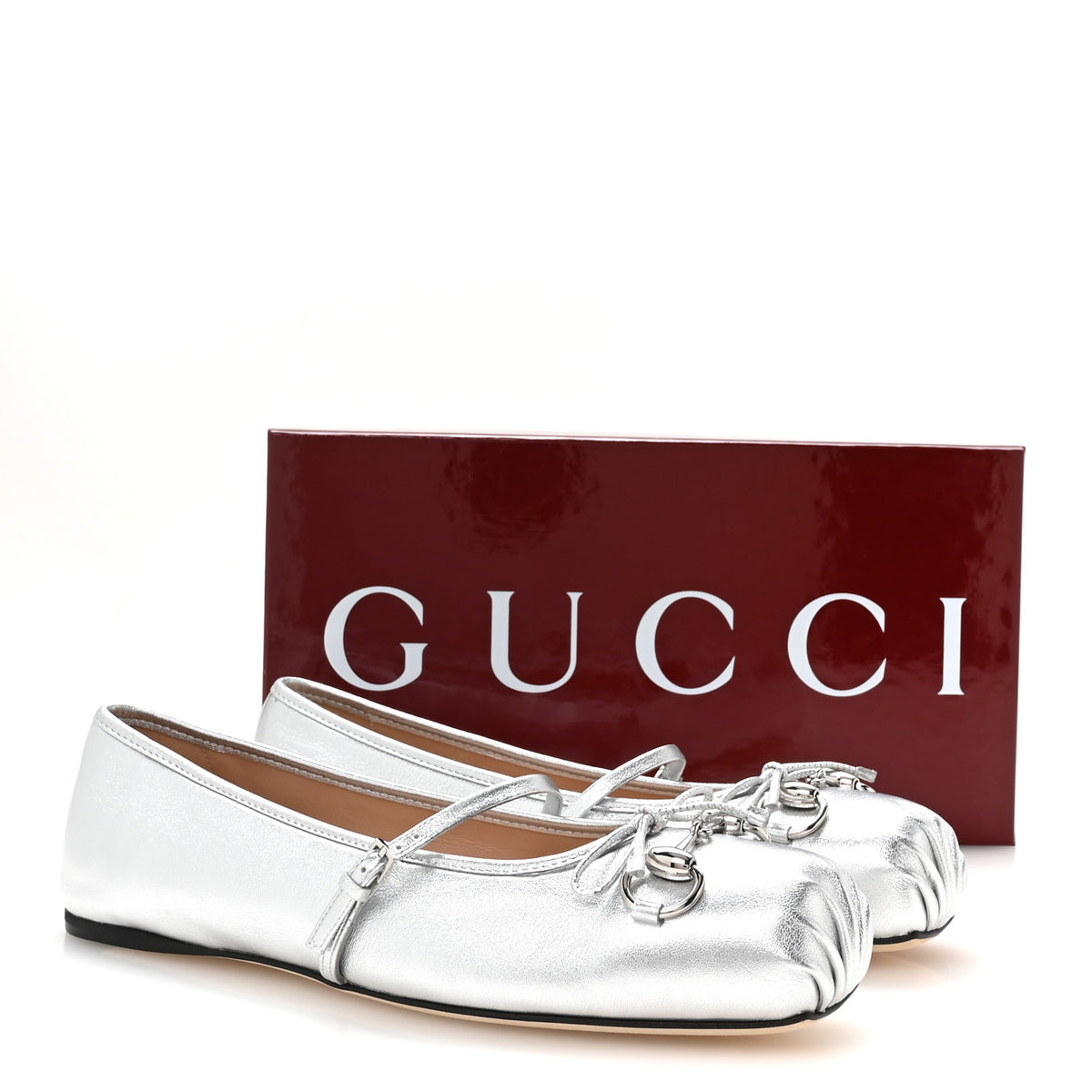 Gucci Nappa Lame Horsebit Ballet Flats 40 Argento 9 of 9