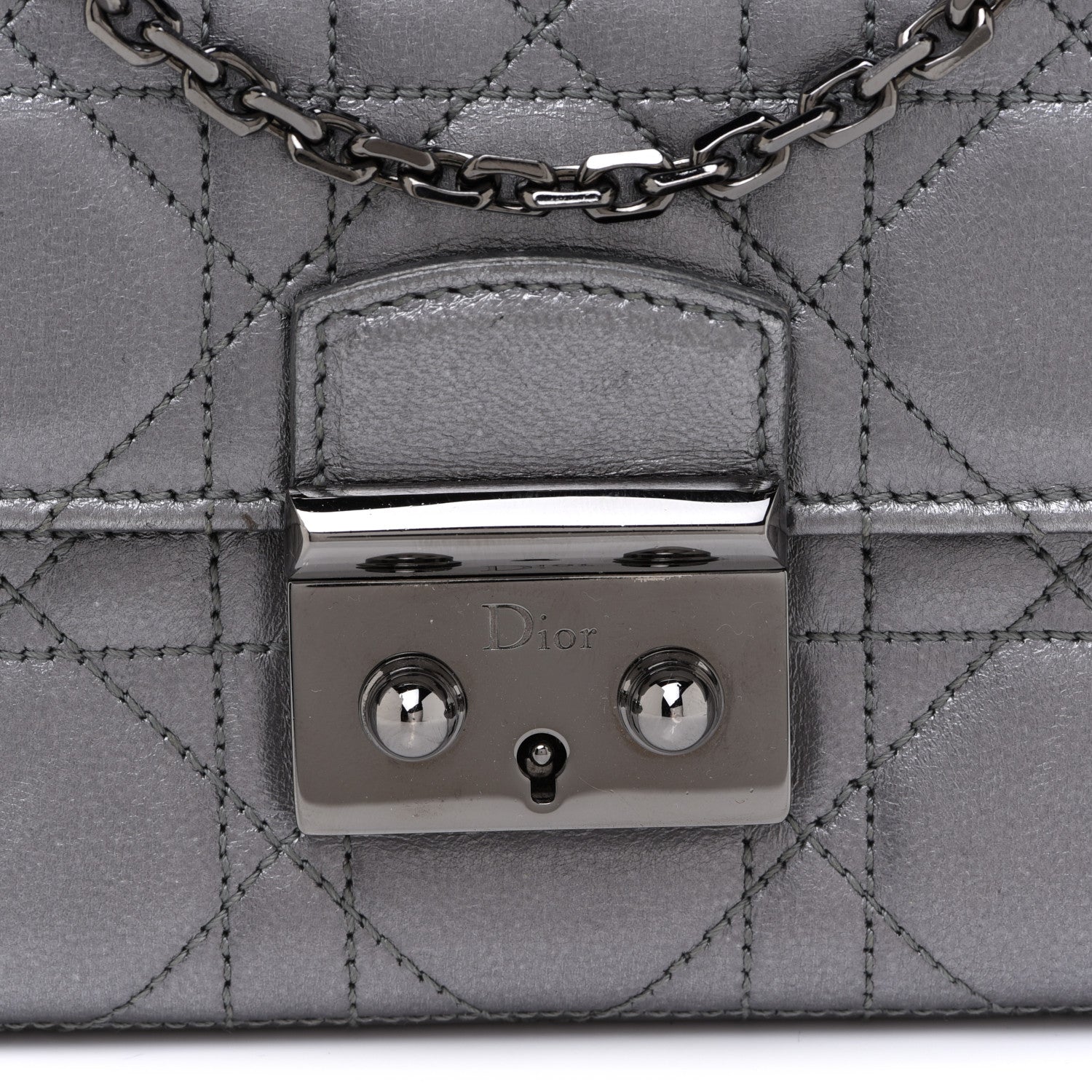 Christian Dior Metallic Lambskin Cannage Miss Dior Chain Wallet Silver 4 of 11