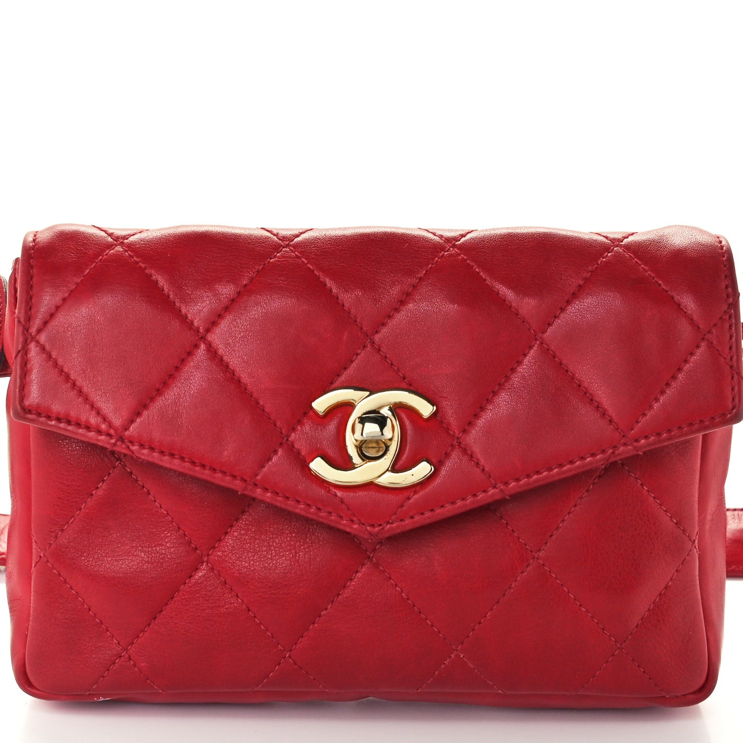 Lambskin Quilted Flap Waist Belt Bag Red