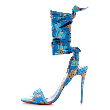 Christian Louboutin Crepe Satin Greekaba Du Desert 100 Sandal 40 Blue Multicolor 1 of 8