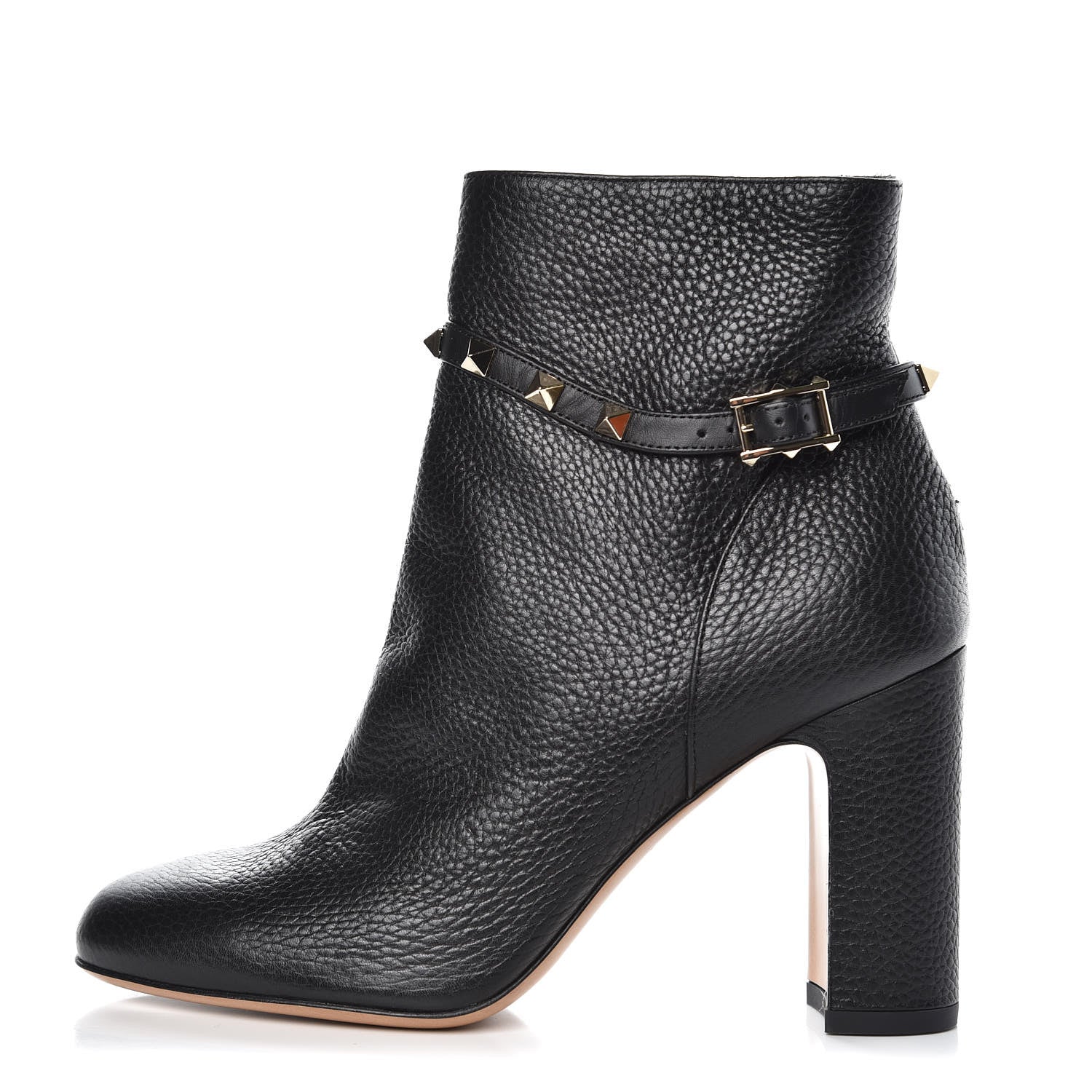 Valentino Garavani Pebbled Calfskin Rockstud Single Buckle 90mm Block Heel Ankle Boots 38 Black 1 of 9