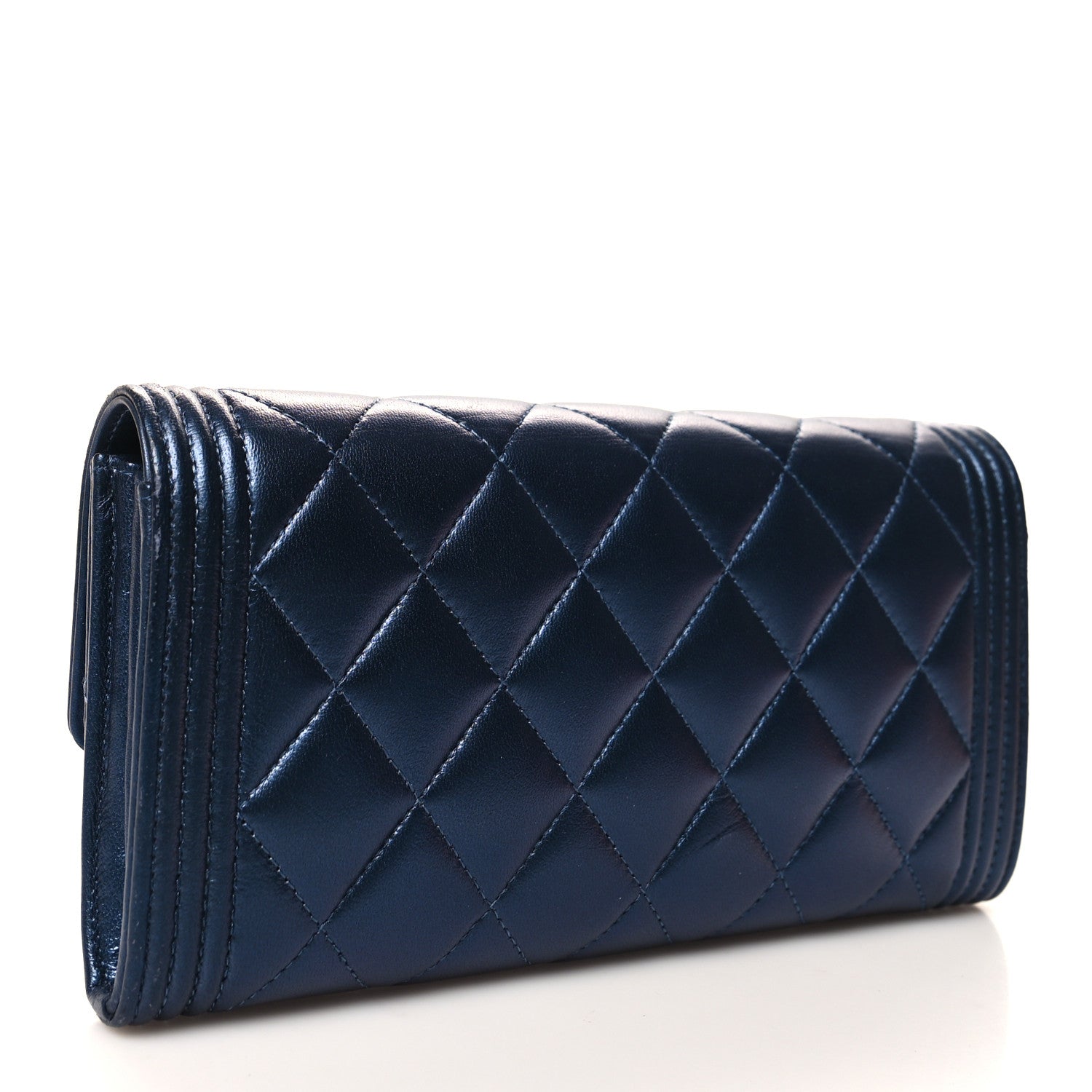 Chanel Metallic Lambskin Quilted Large Boy Gusset Flap Wallet Blue 3 of 9