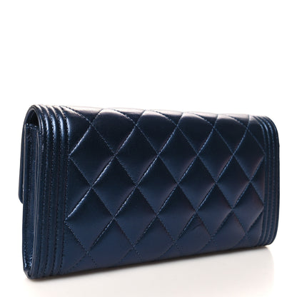 Chanel Metallic Lambskin Quilted Large Boy Gusset Flap Wallet Blue 3 of 9