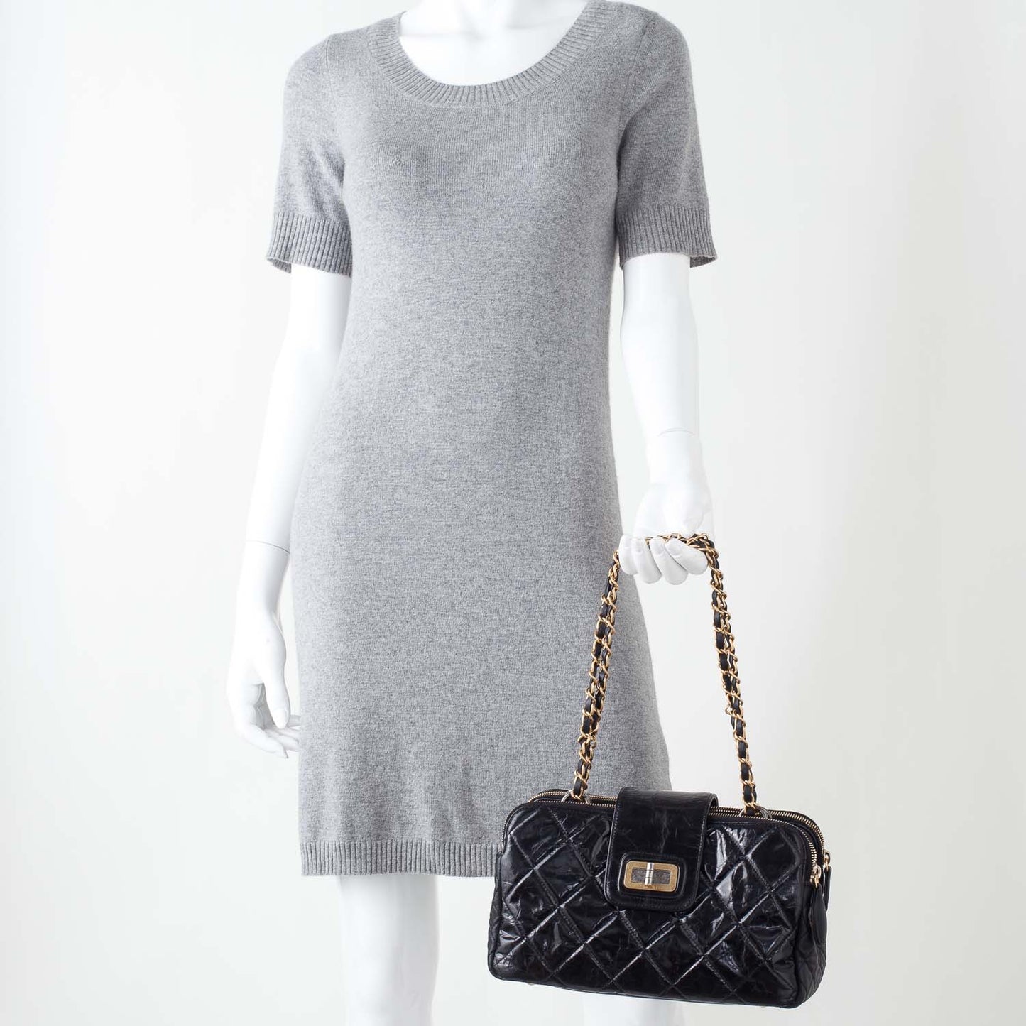 Glazed Calfskin Mademoiselle Zip Shopping Tote Black