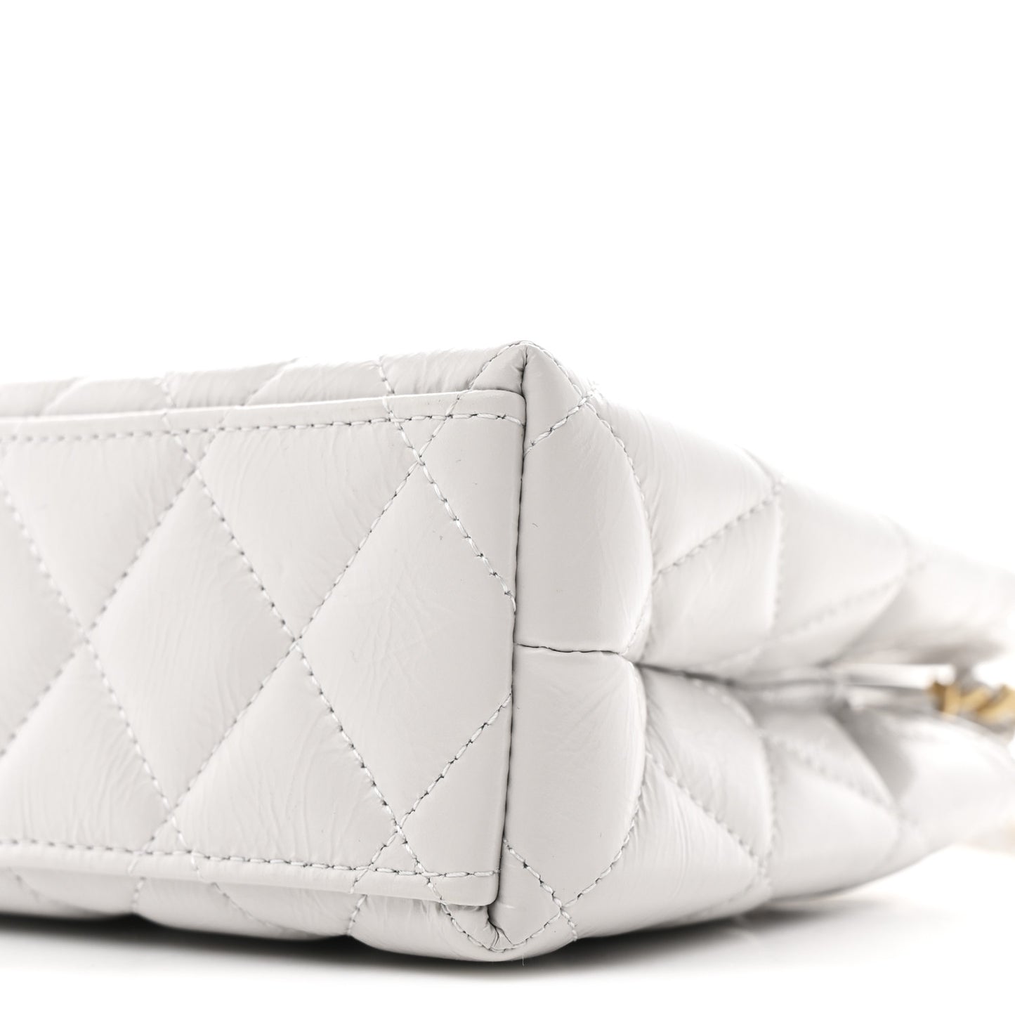 Shiny Aged Calfskin Quilted Nano Kelly Shopper Light Grey
