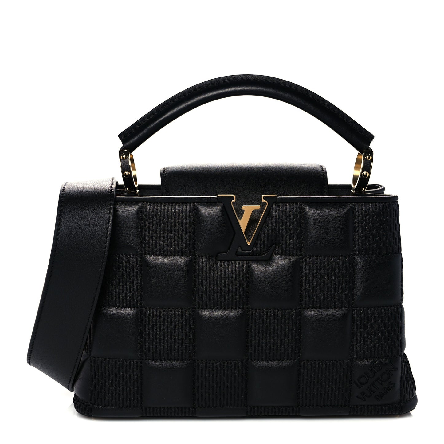 Lambskin Damier Quilt Capucines BB Matte Black