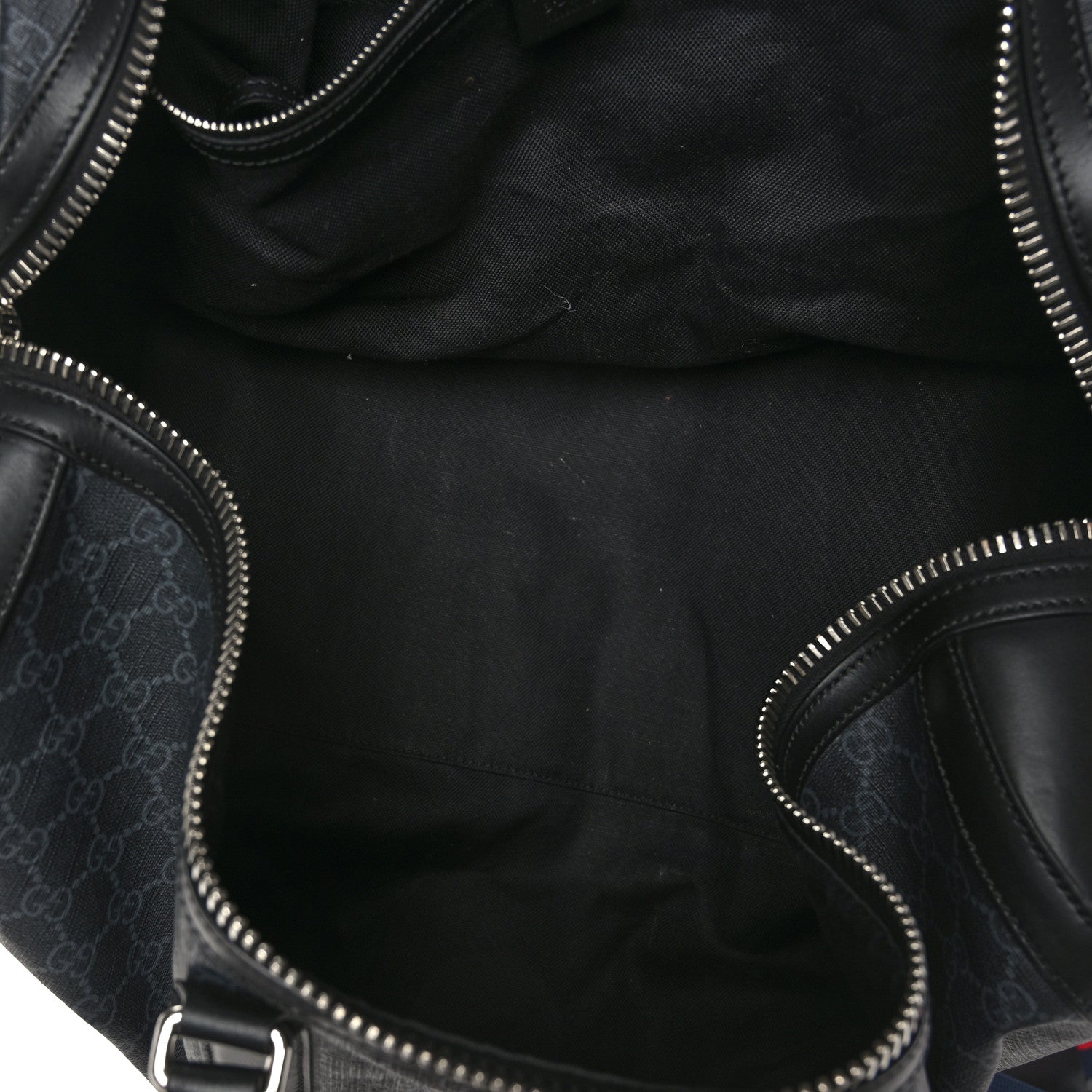 Gucci Soft GG Supreme Monogram Appia Calfskin Web Large Carry On Duffle Bag Black Grey 5 of 11