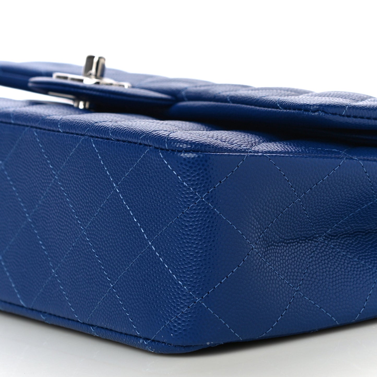 Caviar Quilted Medium Double Flap Blue