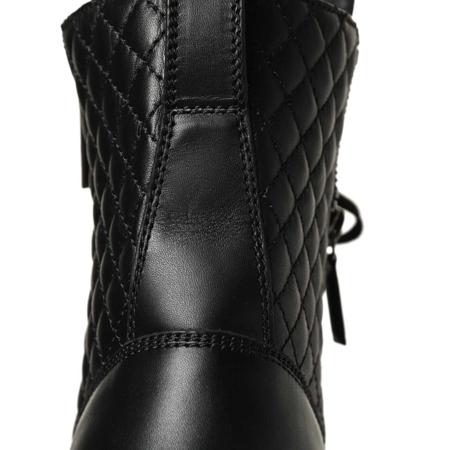 Calfskin Quilted Lace Up Combat Boots 36 Black