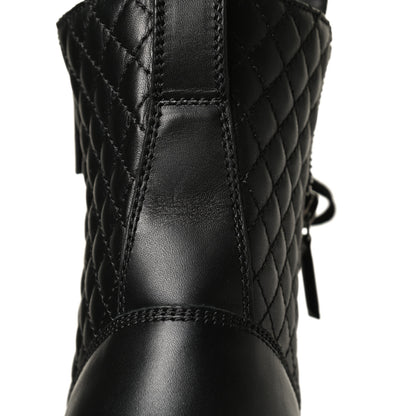 Chanel Calfskin Quilted Lace Up Combat Boots 36 Black 12 of 14